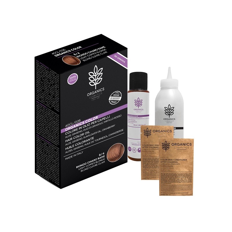 Organics Pharm Organics Color 8/4 Biondo Chiaro Rame per Capelli Luminosi e Protetti 50ml + 50ml + 6ml + 6ml Organics Pharm Organics Color 8/4 Biondo Chiaro Rame per Capelli Luminosi e Protetti 50ml + 50ml + 6ml + 6ml