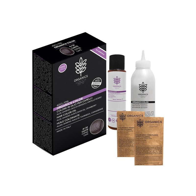 Organics Pharm Organics Color 4/31 Caffè per Copertura Capelli Bianchi e Idratazione Kit Completo
