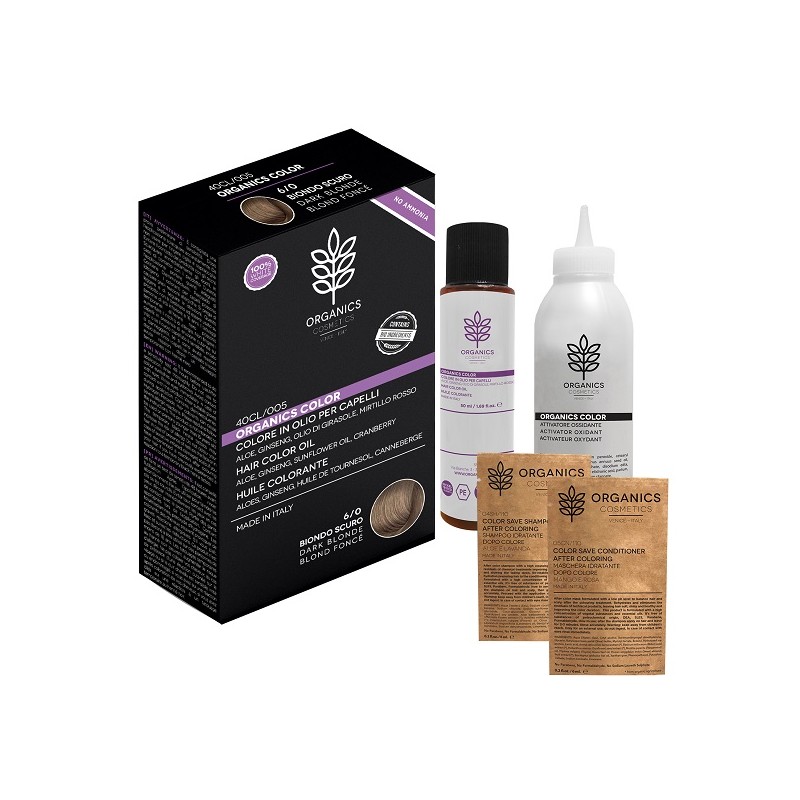 Organics Pharm Organics Color 6/0 Biondo Scuro per Copertura Capelli Bianchi Kit Completo Organics Pharm Organics Color 6/0 Biondo Scuro per Copertura Capelli Bianchi Kit Completo