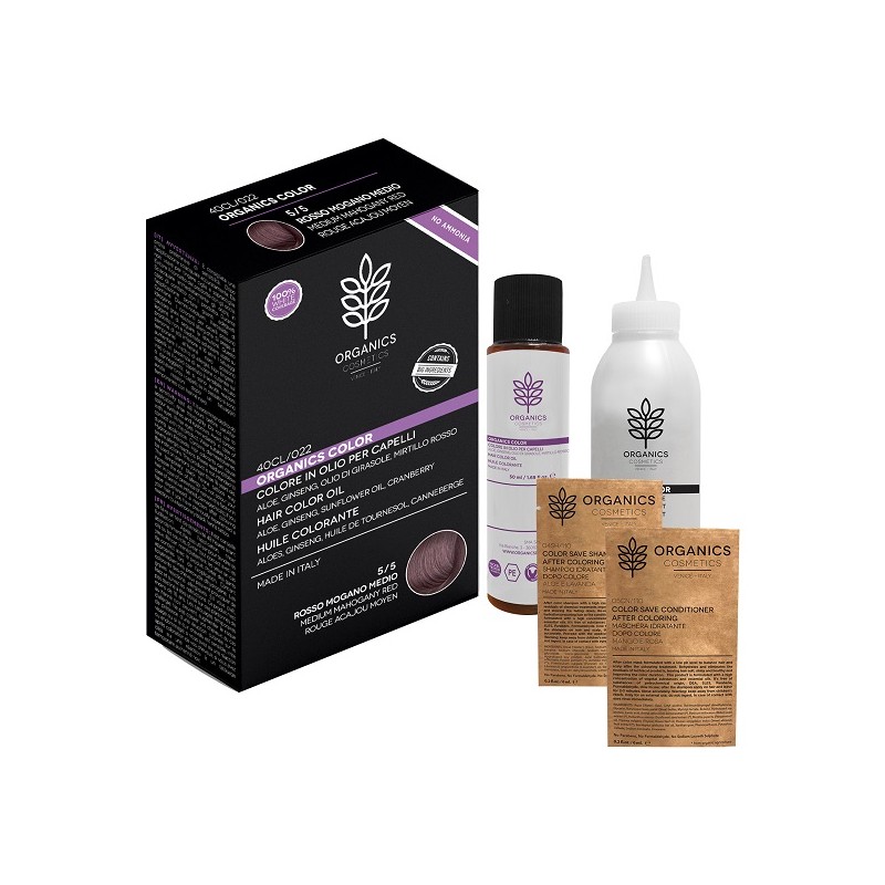 Organics Pharm Organics Color 5/5 Rosso Mogano Medio per Colorazione Capelli e Copertura Bianchi Kit Completo Organics Pharm Organics Color 5/5 Rosso Mogano Medio per Colorazione Capelli e Copertura Bianchi Kit Completo