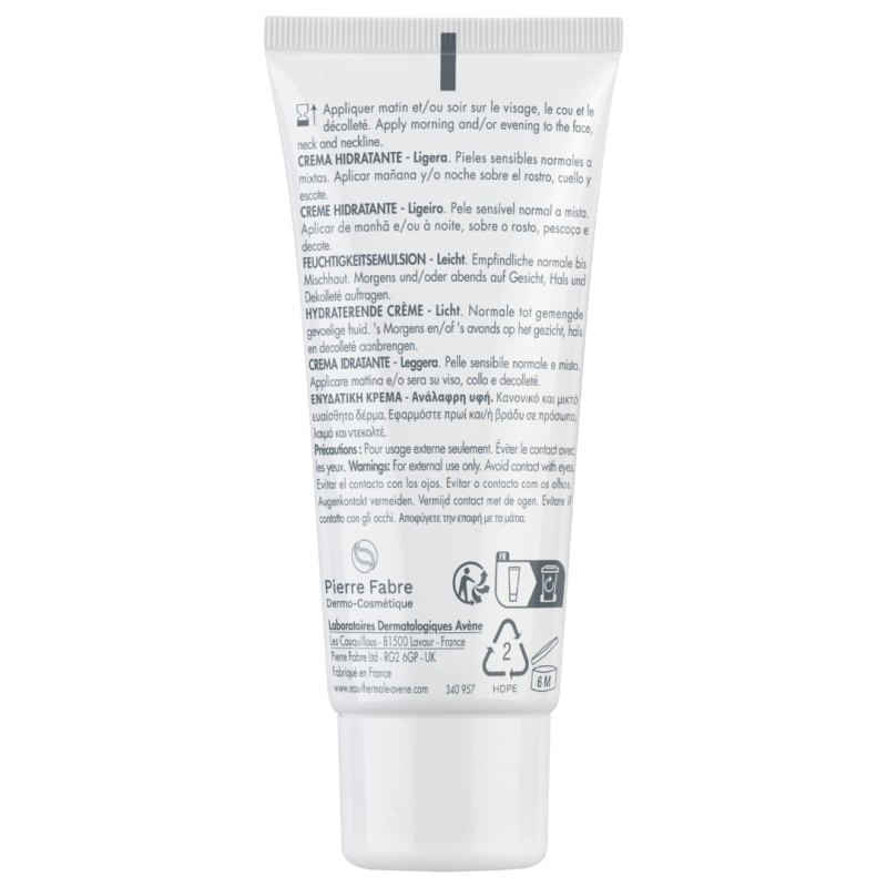 retro tubetto di Avene Hydrance Light Crema Leggera Idratante e Lenitiva 40ml retro tubetto di Avene Hydrance Light Crema Leggera Idratante e Lenitiva 40ml
