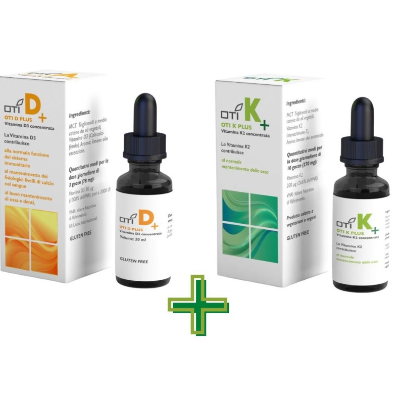 pacchetto con OTI D Plus e OTI K Plus Vitamina D3 K2 Gocce pacchetto con OTI D Plus e OTI K Plus Vitamina D3 K2 Gocce