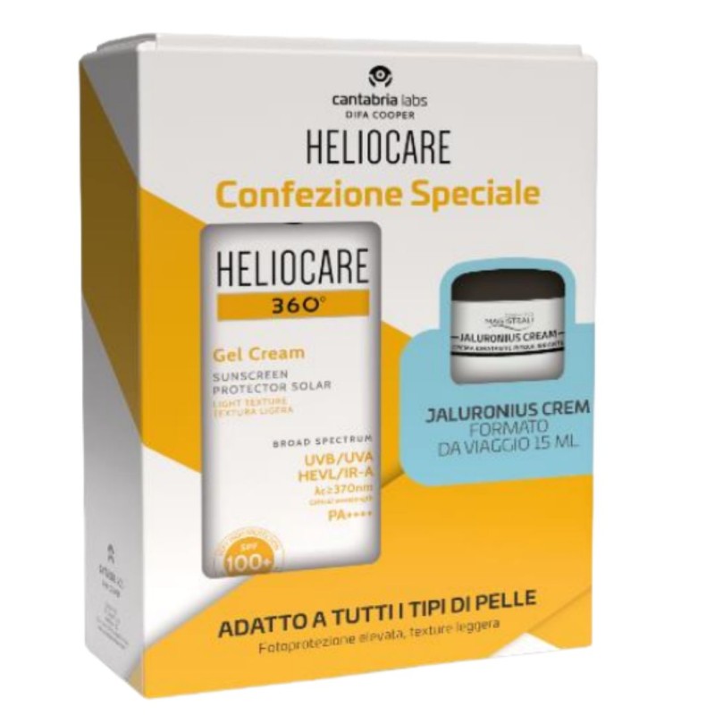 cofanetto Heliocare 360 Gel Crema Solare SPF100+ 50ml e Jaluronius Cream Idratante Formato Viaggio 15ml cofanetto Heliocare 360 Gel Crema Solare SPF100+ 50ml e Jaluronius Cream Idratante Formato Viaggio 15ml