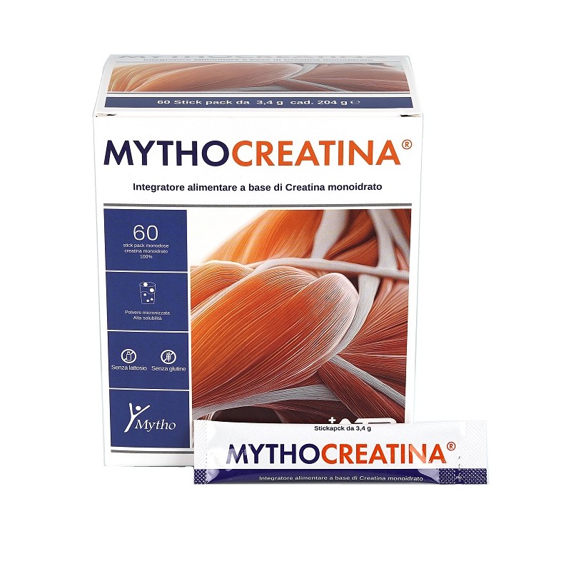 Mythocreatina integratore creatina per performance muscolare 60 stick pack