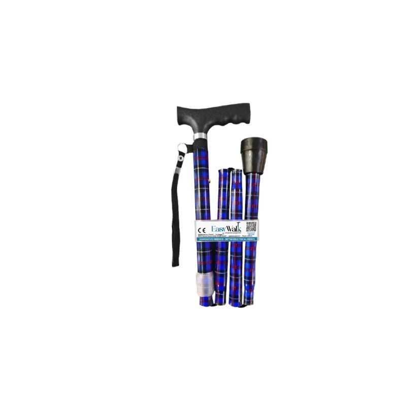 Easy Walk Bastone pieghevole scozzese blu per supporto alla deambulazione confezione singola Easy Walk Bastone pieghevole scozzese blu per supporto alla deambulazione confezione singola