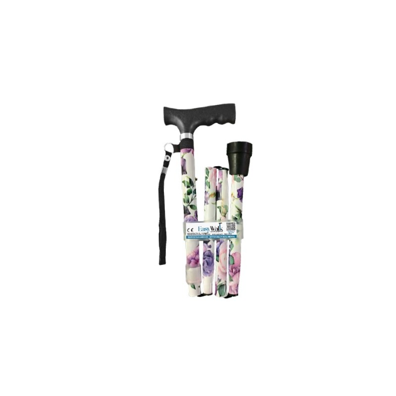 Easy Walk Bastone pieghevole fiori bianchi per supporto camminata 1 bastone regolabile Easy Walk Bastone pieghevole fiori bianchi per supporto camminata 1 bastone regolabile