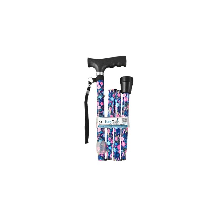 Easy Walk Bastone pieghevole fiori blu per supporto e stabilità nella deambulazione Bastone singolo regolabile Easy Walk Bastone pieghevole fiori blu per supporto e stabilità nella deambulazione Bastone singolo regolabile