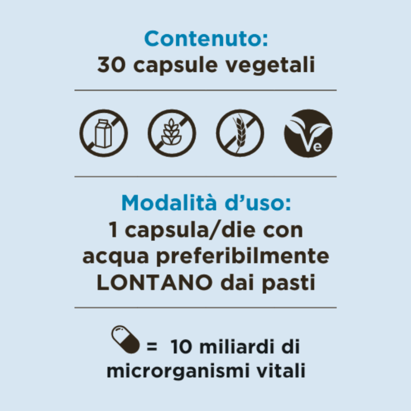 Contenuto e modalità d'uso di Solgar Bioflor Integratore Probiotico per Equilibrio Intestinale 30 Capsule vegetali