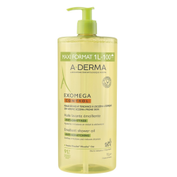 flacone di A-Derma Exomega Control Olio Lavante Emolliente Viso e Corpo 1000ml