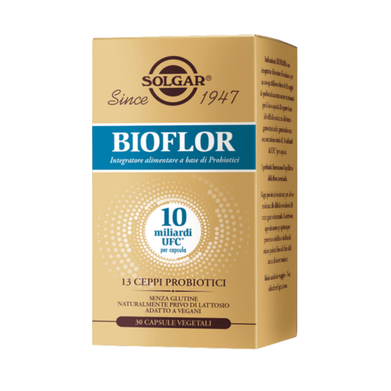 Confezione di Solgar Bioflor Integratore Probiotico per Equilibrio Intestinale 30 Capsule vegetali