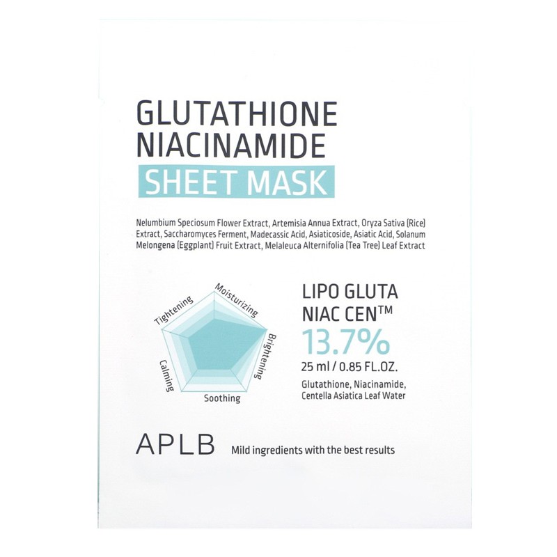Aplb Glutatione Niacinamide Sheet Mask maschera viso illuminante e idratante 25 ml Aplb Glutatione Niacinamide Sheet Mask maschera viso illuminante e idratante 25 ml
