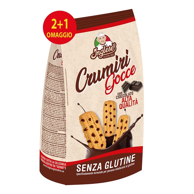 Inglese Crumiri Gocce Cioccolato biscotti senza glutine con gocce di cioccolato 3x300g