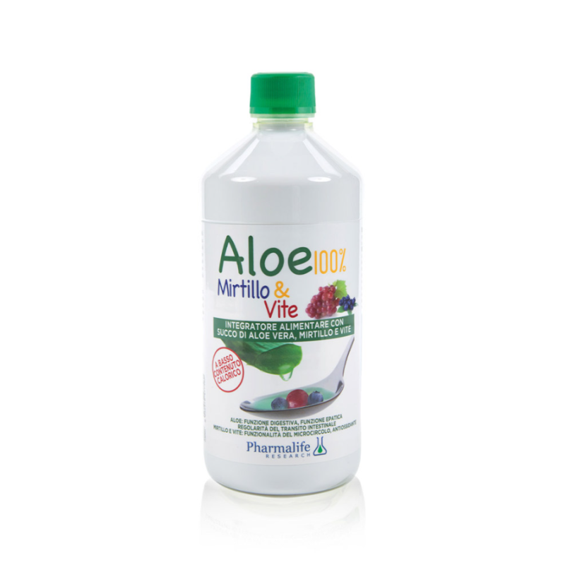 flacone di Pharmalife Research Aloe 100% Mirtillo e Vite Integratore per Depurazione 1 Litro flacone di Pharmalife Research Aloe 100% Mirtillo e Vite Integratore per Depurazione 1 Litro