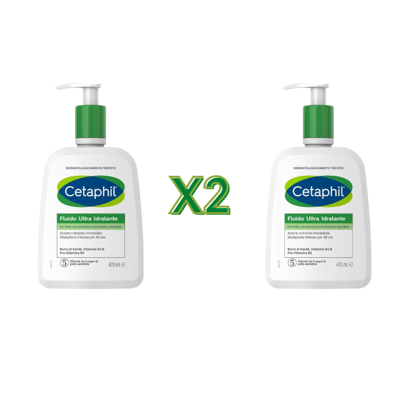2 Confezioni di Cetaphil Fluido Ultra Idratante per Pelle Secca 470ml 2 Confezioni di Cetaphil Fluido Ultra Idratante per Pelle Secca 470ml