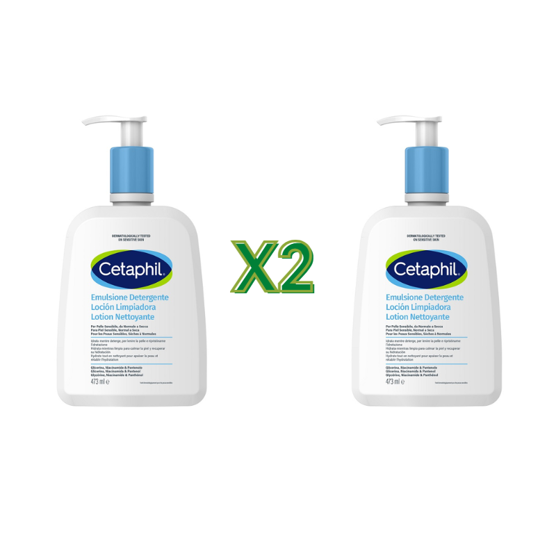 2 Flaconi di Cetaphil Emulsione Detergente per Pelli Sensibili Viso e Corpo 473ml 2 Flaconi di Cetaphil Emulsione Detergente per Pelli Sensibili Viso e Corpo 473ml