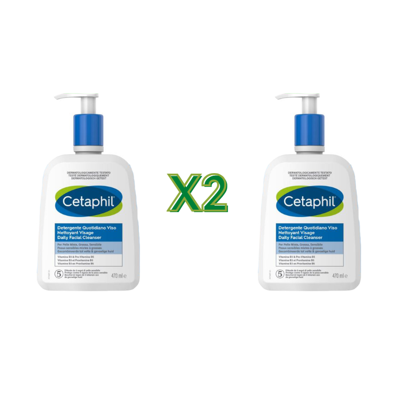 2 Flaconi Cetaphil Detergente Quotidiano Viso per Pelli Miste e Grasse 470ml 2 Flaconi Cetaphil Detergente Quotidiano Viso per Pelli Miste e Grasse 470ml