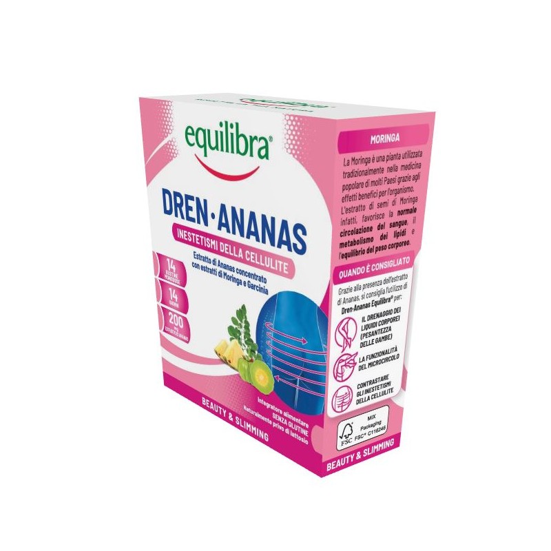 Equilibra Dren-ananas per Drenaggio Liquidi e Cellulite 14 Bustine Equilibra Dren-ananas per Drenaggio Liquidi e Cellulite 14 Bustine