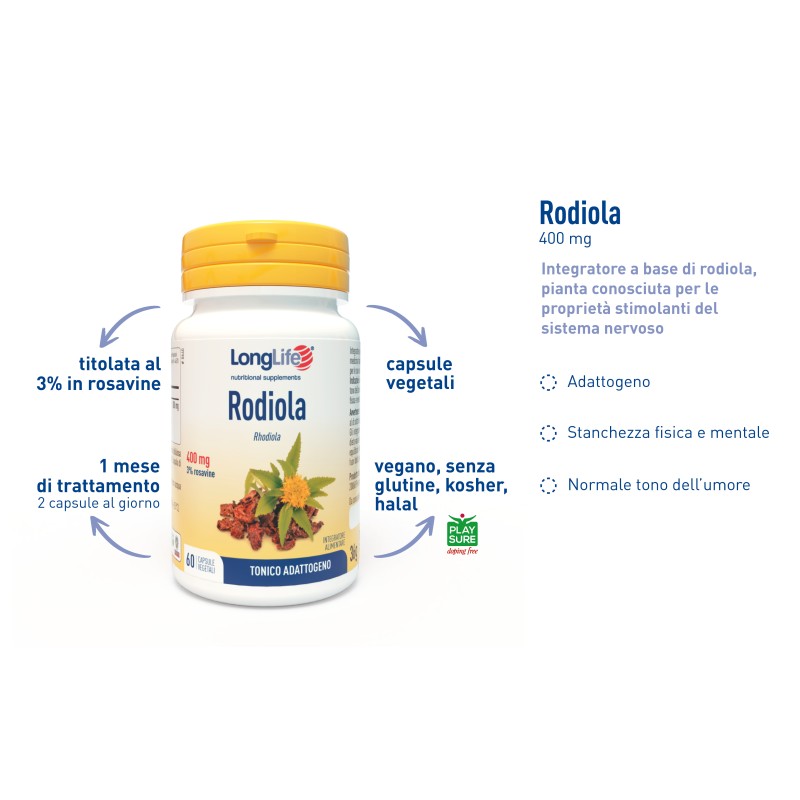 Longlife Rodiola 400mg Integratore Stanchezza Fisica e Mentale 60 Capsule Longlife Rodiola 400mg Integratore Stanchezza Fisica e Mentale 60 Capsule