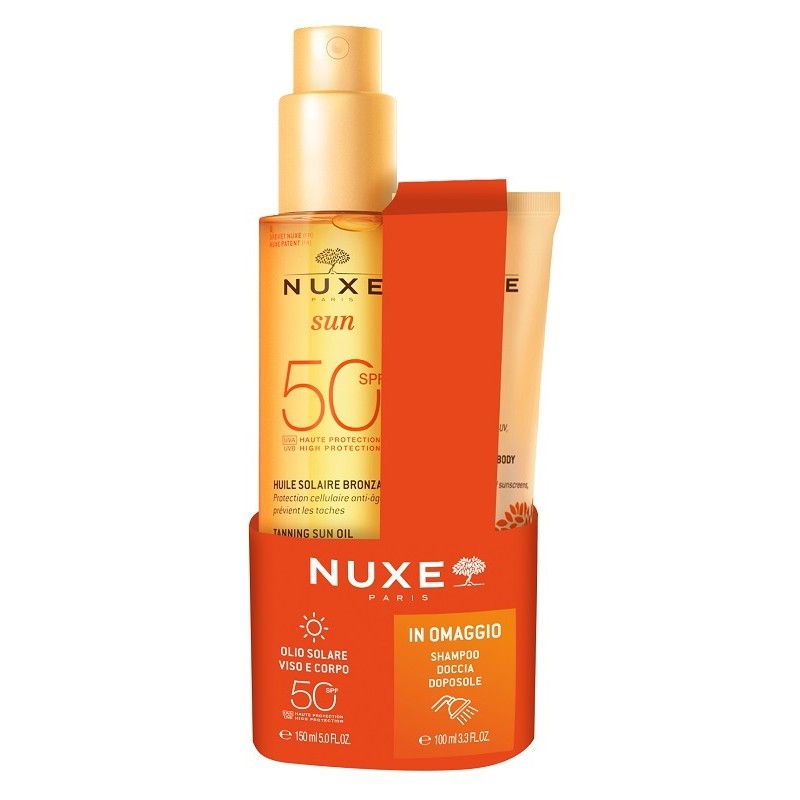 Nuxe Sun Olio Spf50 kit protezione solare e doposole 150ml + 100ml