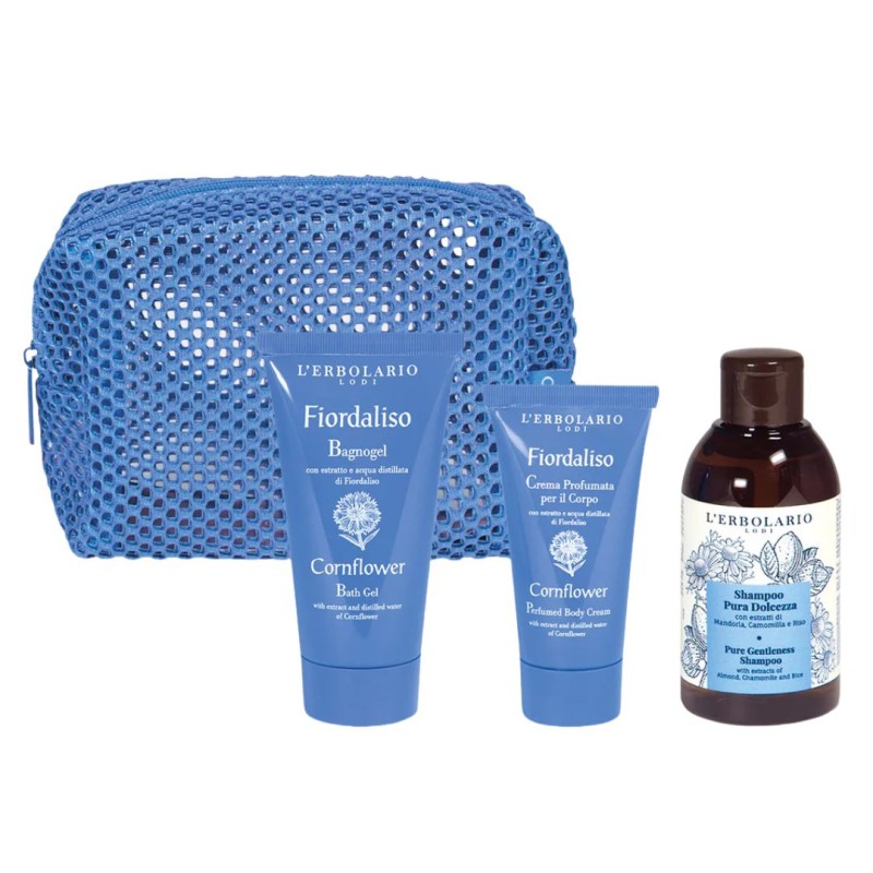 pochette L'Erbolario Kit Viaggio Corpo Capelli Bagnogel, Crema Profumata Corpo e Shampoo Formato Viaggio 3 Pezzi