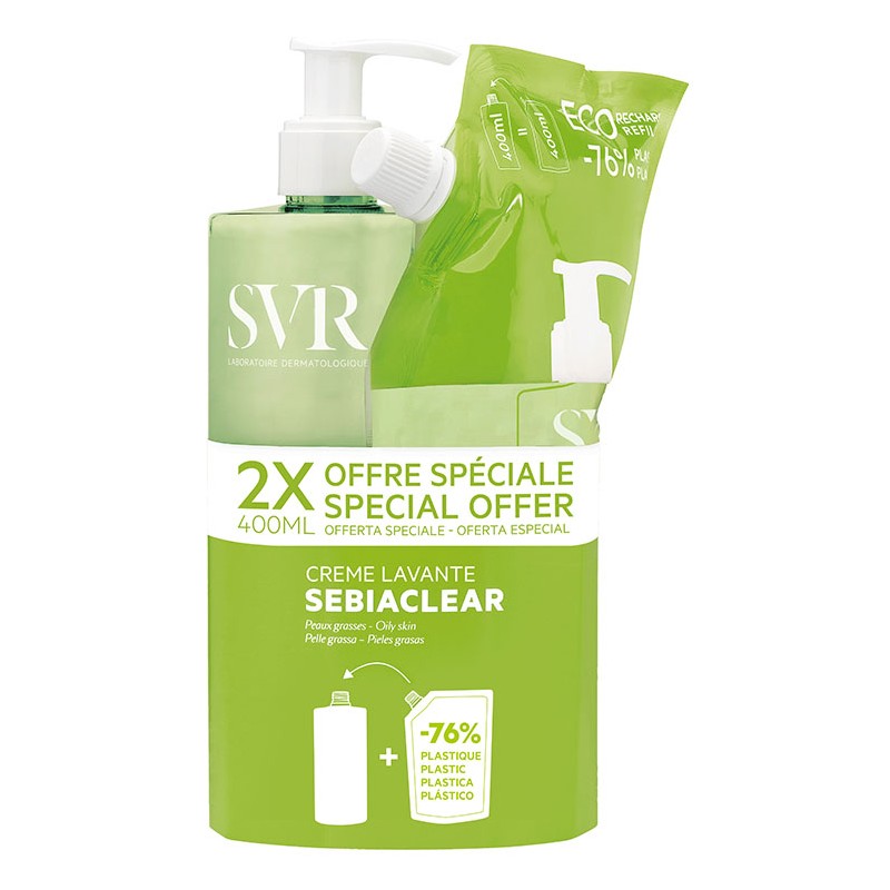 Sebiaclear Creme Lavante detergente viso e corpo per pelle acneica e sensibile kit 2 x 400 ml