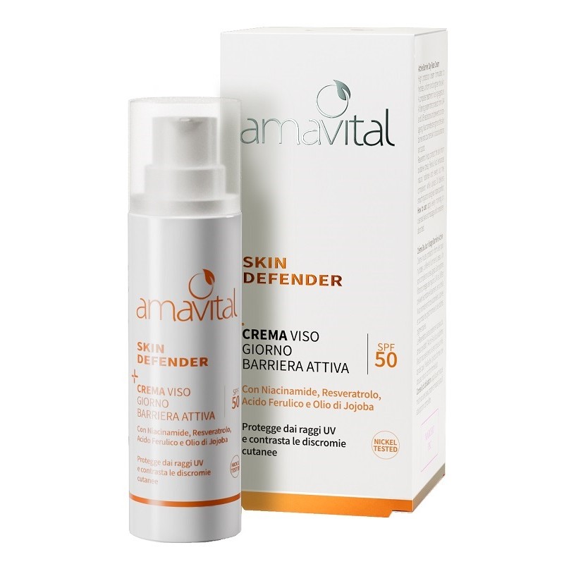 Amavital Skin Defender Crema Viso Giorno Barriera Attiva Spf50 per Protezione Solare e Pelle Uniforme 30 ml