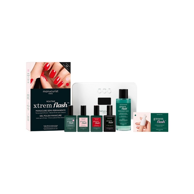 Manucurist Routine Xtrem Flash Hortencia & Poppy Red kit manicure semipermanente con lampada LED 8 pezzi