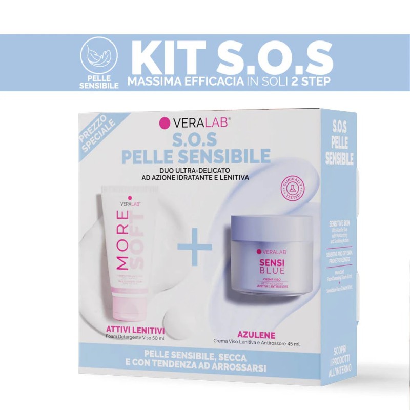Specifiche di Veralab Kit S.O.S Pelle Sens Ble Detergente More Soft 50 ml + Crema Viso Sensi Blue Face Cream 50 ml