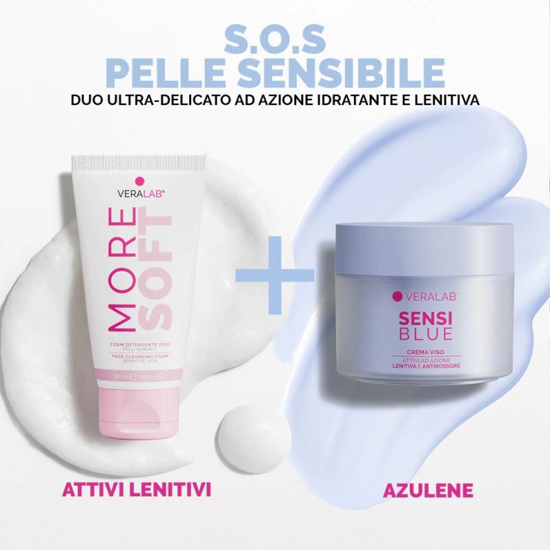 Contenuto di Veralab Kit S.O.S Pelle Sens Ble Detergente More Soft 50 ml + Crema Viso Sensi Blue Face Cream 50 ml