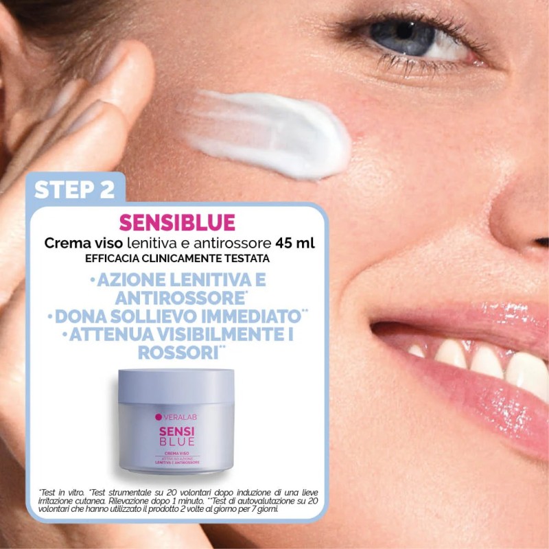 Step 2 Veralab Kit S.O.S Pelle Sens Ble Detergente More Soft 50 ml + Crema Viso Sensi Blue Face Cream 50 ml