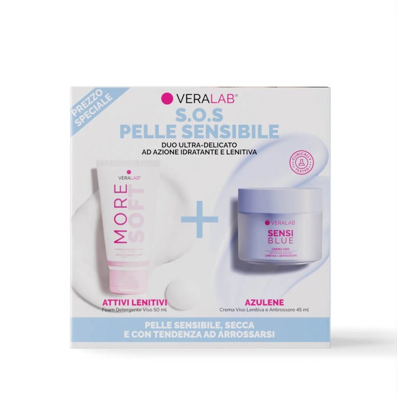 Formato di Veralab Kit S.O.S Pelle Sens Ble Detergente More Soft 50 ml + Crema Viso Sensi Blue Face Cream 50 ml