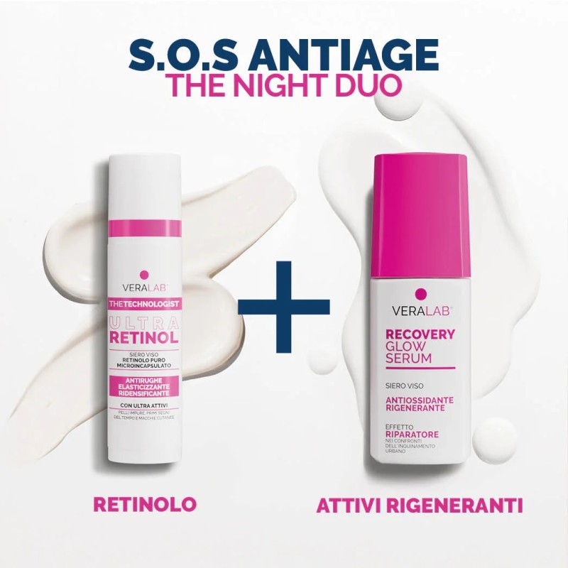 Contenuto di Veralab S.O.S Antiage The Night Duo Siero Viso Ultra Retinol 30 ml + Siero Viso Recovery Glow 30 ml