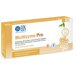 confezione di Eos Multizyme Pro Integratore Digestivo Gusto Cioccolato e Menta 20 Compresse Masticabili