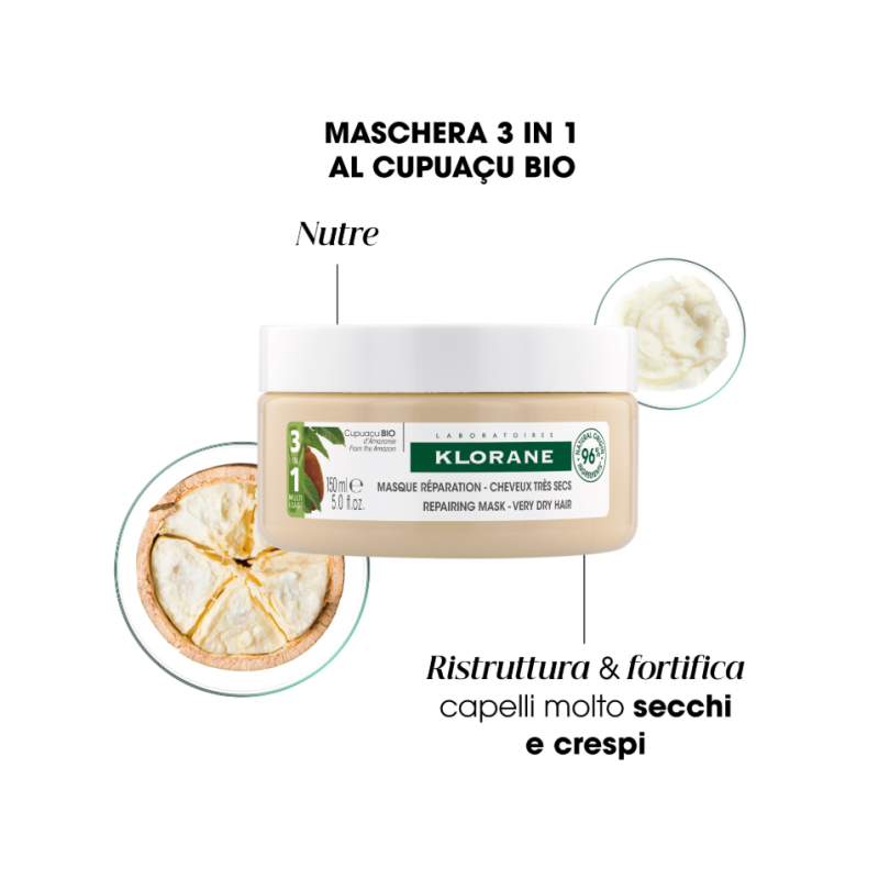 Klorane Maschera Cupuaçu Riparatrice per Capelli Secchi e Danneggiati 250ml