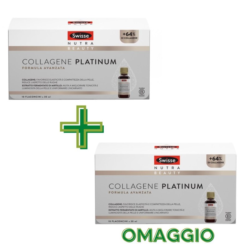 Formato di Swisse Collagene Platinum Integratore Antietà per la Pelle Gusto Vaniglia 10 Flaconcini + 10 Omaggio