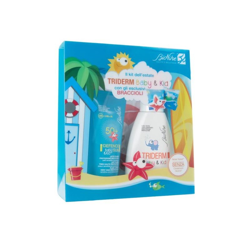 Defence Sun 50+ Latte + Triderm B&k Acqua Micellare Kit Protezione Solare Bambini 50ml + Acqua Micellare 100ml + Braccioli Defence Sun 50+ Latte + Triderm B&k Acqua Micellare Kit Protezione Solare Bambini 50ml + Acqua Micellare 100ml + Braccioli