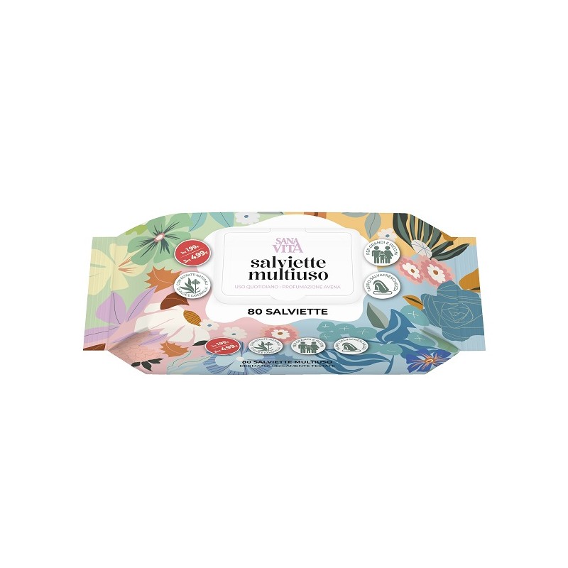 Sanavita Salviette Multiuso per Pulizia Delicata Mani, Viso e Corpo 80 Salviette Sanavita Salviette Multiuso per Pulizia Delicata Mani, Viso e Corpo 80 Salviette