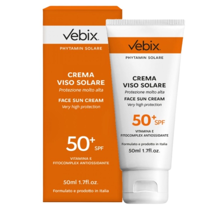 flacone di Vebix Phytamin Crema Solare Viso SPF50+ Pelle Sensibile 50ml