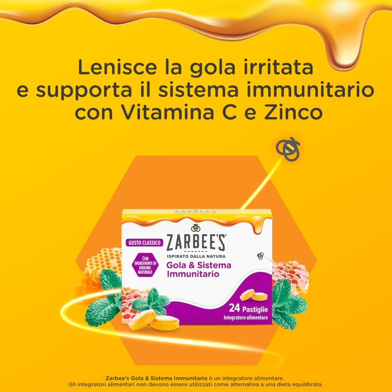 Zarbee's Caramelle per Gola Irritata e Sistema Immunitario Gusto Classico 24 Pastiglie Zarbee's Caramelle per Gola Irritata e Sistema Immunitario Gusto Classico 24 Pastiglie