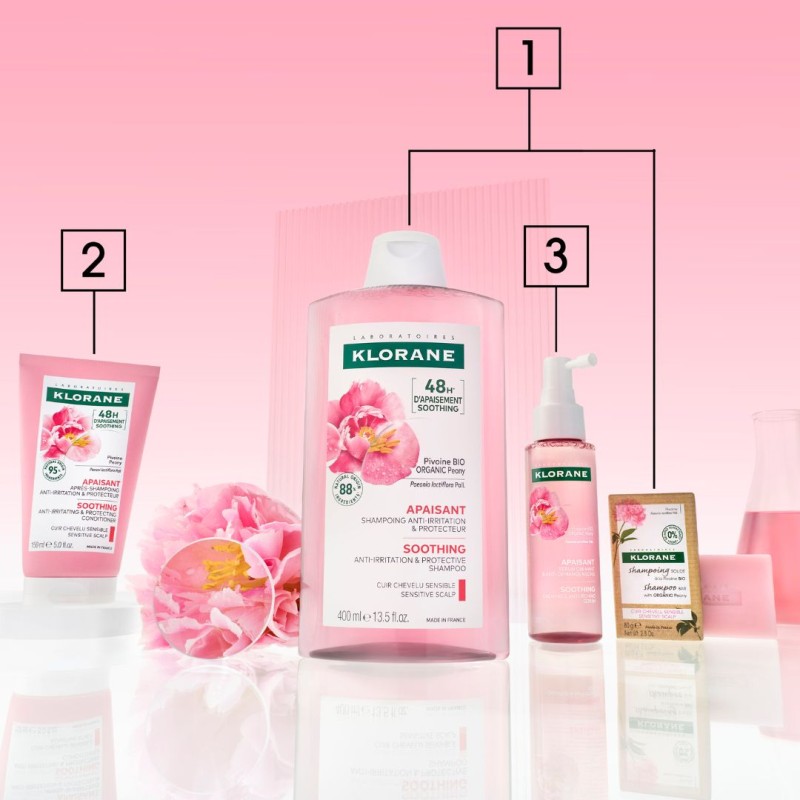 Routine di Klorane Shampoo Lenitivo e Protettivo Bio alla Peonia 400ml Routine di Klorane Shampoo Lenitivo e Protettivo Bio alla Peonia 400ml