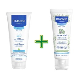 Scatola Mustela Essential Kit Detergente Delicato 200ml + Hydra Bebè Crema Viso 40ml