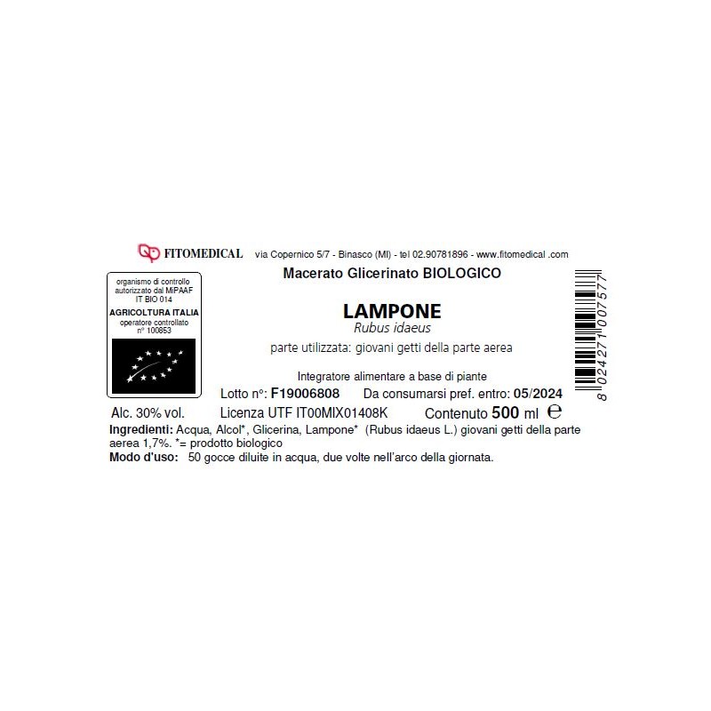 Fitomedical Lampone Macerato Glicerico per Benessere Femminile 500 Ml Bio