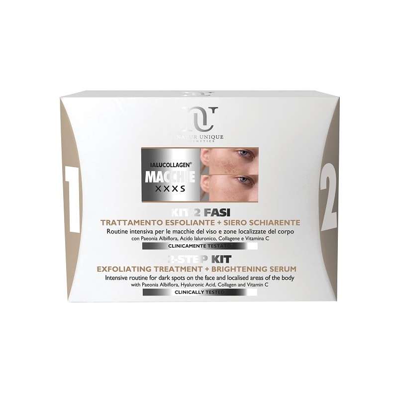 Natur Unique Ialucollagen Macchie Xxxs Kit per Macchie Cutanee e Discromie Esfoliante 10ml + Siero 30ml