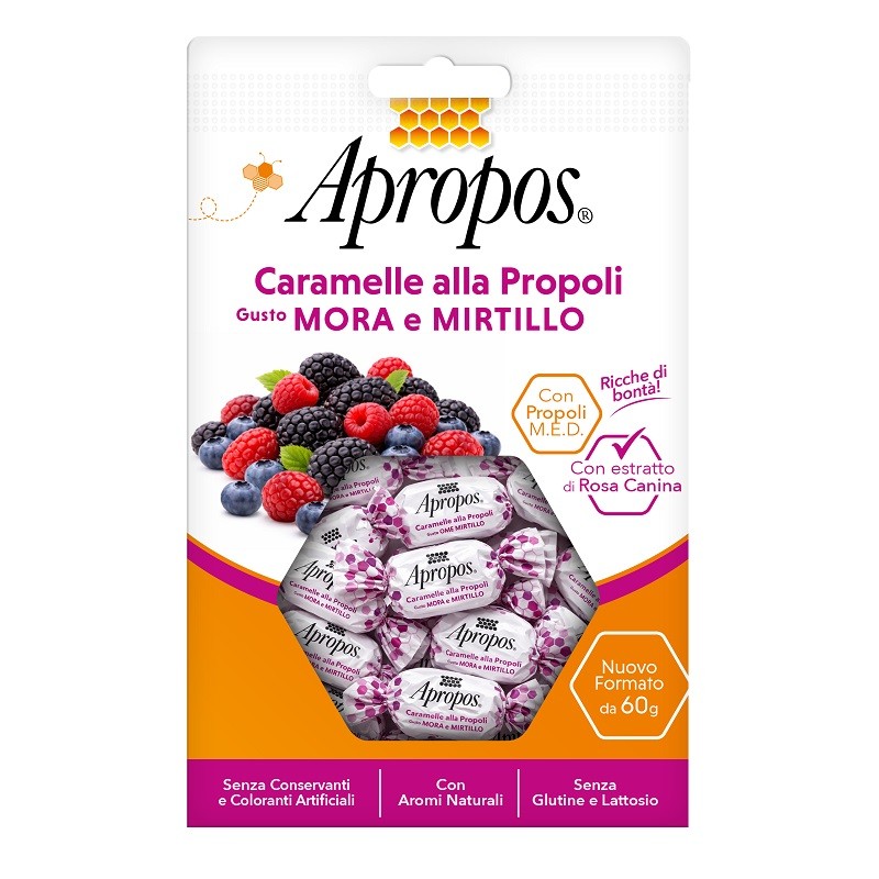 Apropos Caramelle Propoli Mora e Mirtillo per Gola Lenitiva 60g Apropos Caramelle Propoli Mora e Mirtillo per Gola Lenitiva 60g