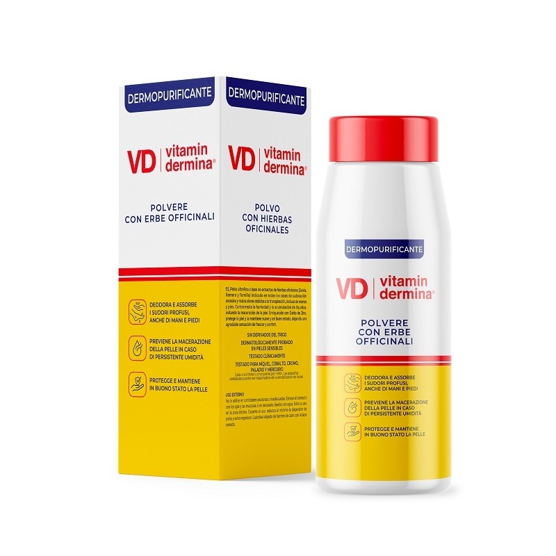 Formato di Vitamindermina Polvere Erbe Officinali Dermopurificante per Sudorazione Mani e Piedi 100g Formato di Vitamindermina Polvere Erbe Officinali Dermopurificante per Sudorazione Mani e Piedi 100g