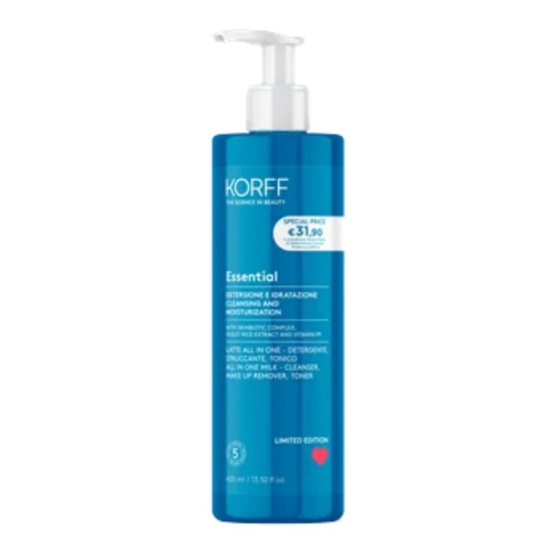 Korff Essential Latte All In One Detergente Struccante Tonico per Pelle Idratata 400 ml