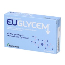 Frontale a sinistra confezione di Euglycem Integratore per Regolazione Glicemia 30 Compresse Frontale a sinistra confezione di Euglycem Integratore per Regolazione Glicemia 30 Compresse