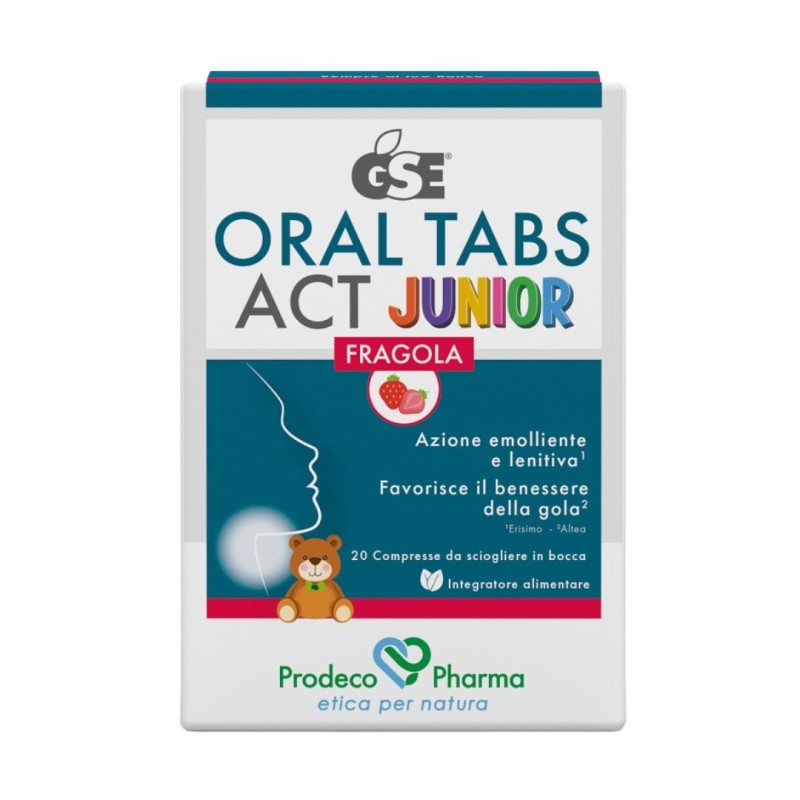 Confezione Gse Oral Tabs Act Junior Fragola Integratore per il Benessere della Gola e Vie Respiratorie 20 Compresse Orosolubili