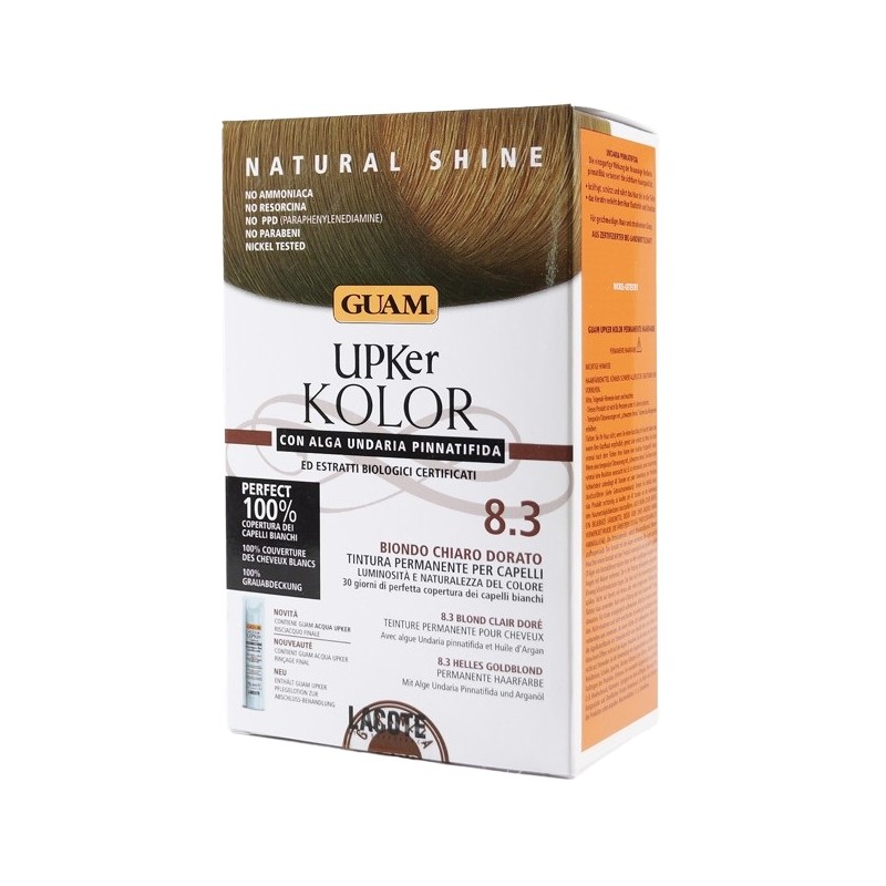 Guam Upker Kolor Tinta 8,3 Biondo Chiaro Dorato Senza Ammoniaca Guam Upker Kolor Tinta 8,3 Biondo Chiaro Dorato Senza Ammoniaca
