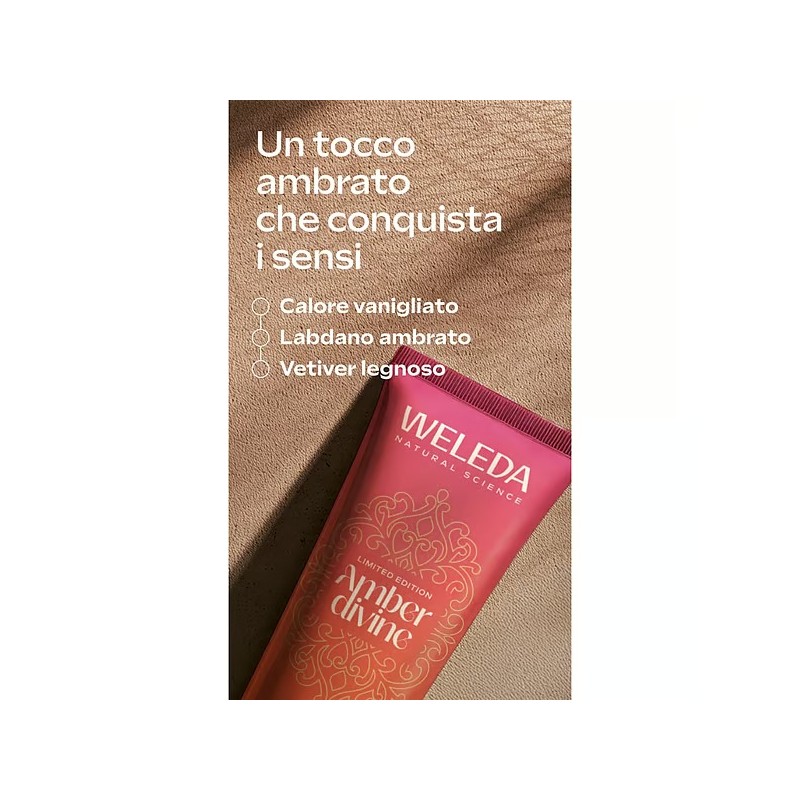 Texture di Weleda Amber Divine Doccia Crema Idratante Detergente Edizione Limitata 200 ml Texture di Weleda Amber Divine Doccia Crema Idratante Detergente Edizione Limitata 200 ml